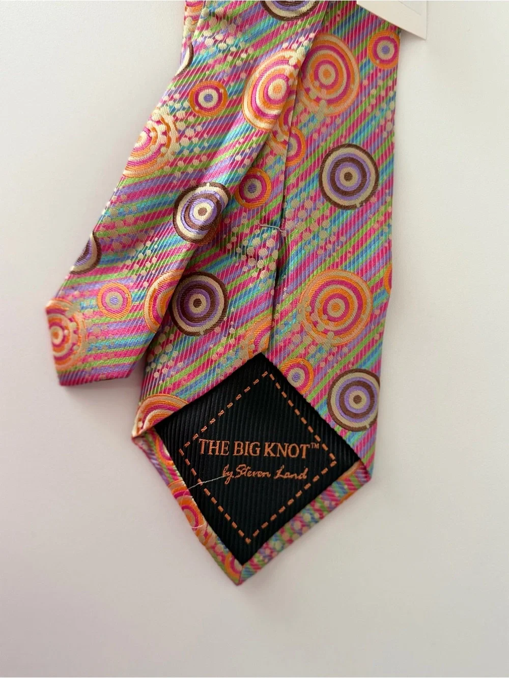 Steven Land The Big Knot Men’s 100% Silk Tie Pink Multicolor Geometric NWT